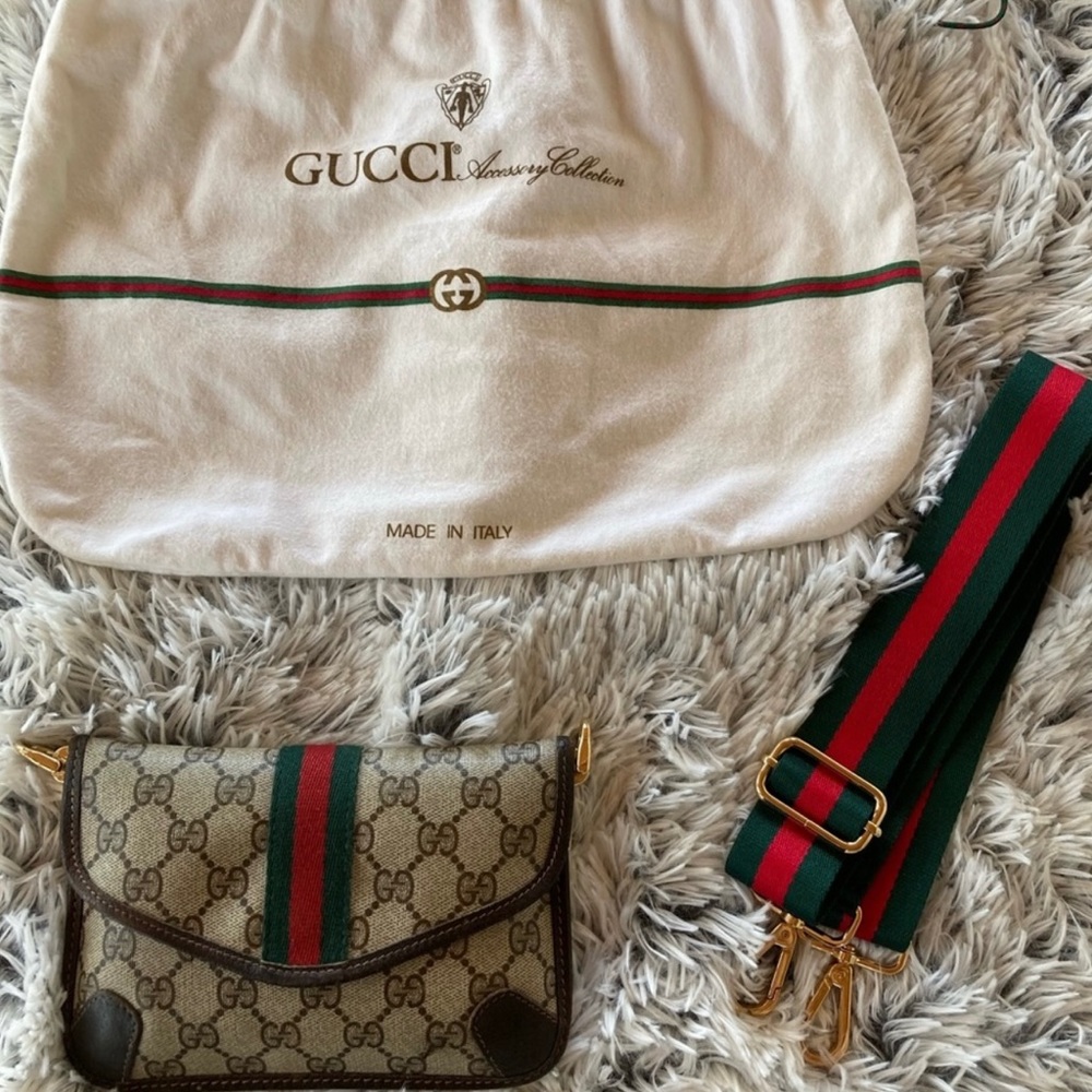 Authenticated Gucci GG web cross body bag.